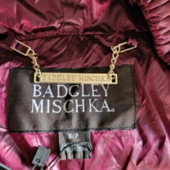 Raspberry Pearl Faux Down Puffer Coat by Badgley & Mischka Small - Picture 2 of 15